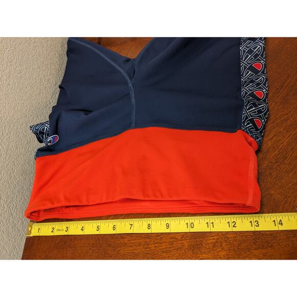 Champion Authentic Graphic Leggings M Red Navy Logo Back Zip Pocket Athleticwear - Picture 7 of 10